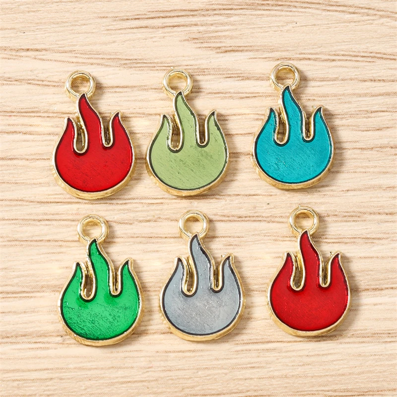 10 Stück 10x16mm Niedliche Bunte Emaille-Flammen-Anhänger für die Herstellung von Ohrhängern, Halsketten, Armbändern, DIY-Handwerk und Schmuckzubehör
