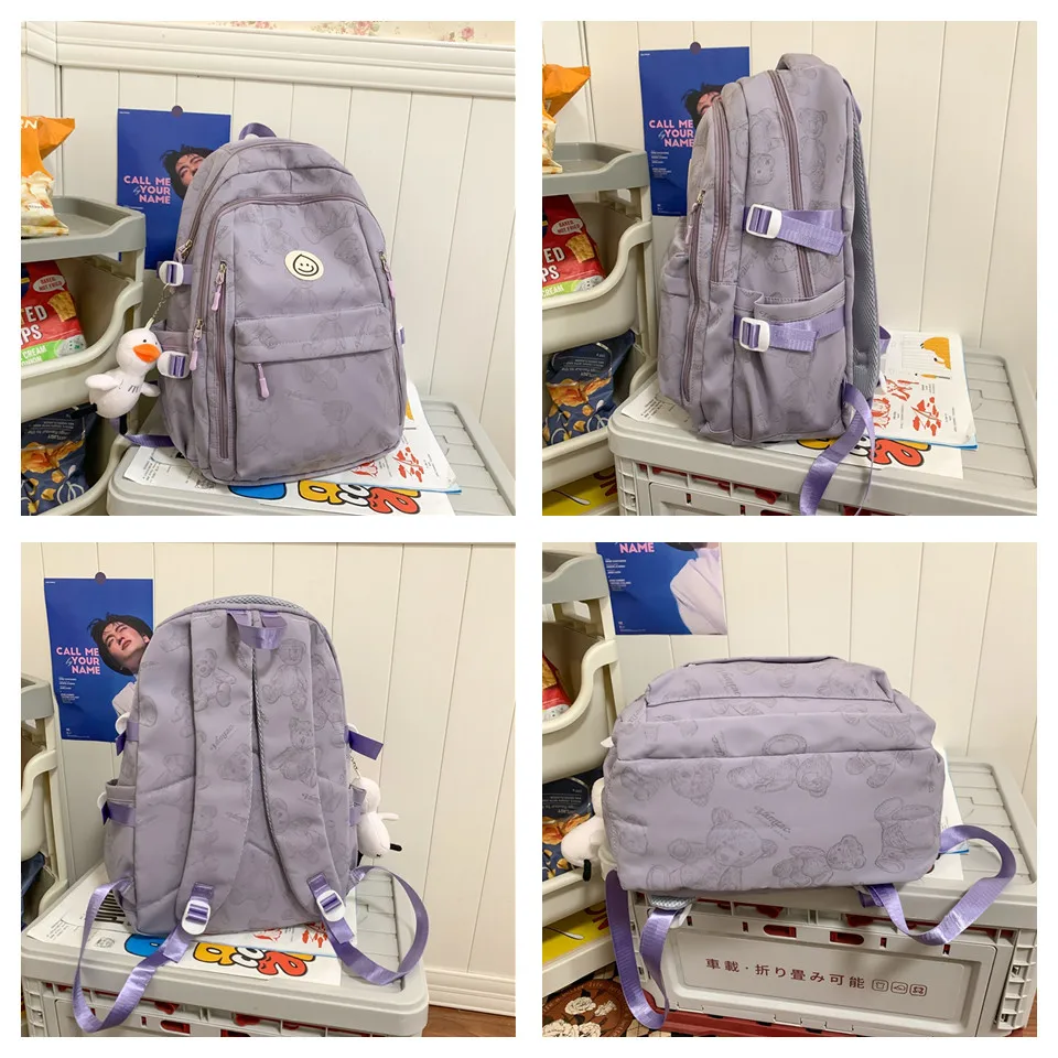 Large-capacity Cute Women Multi-Pocket Nylon Backpack Ins Junior High School Student School Bag Female Girl Backpack Laptop Book