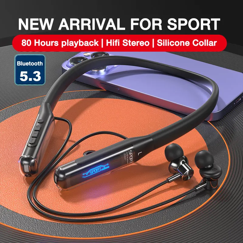 EARDECO BT125 80 Hours Endurance Bluetooth Headphone with Microphone Wireless Headphones Bass Stereo Neckband Earphones Bluetooth 5.3