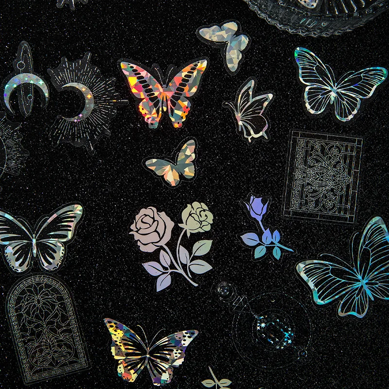 

30sheets Laser Hollow Rose Butterfly Stickers Pack DIY Decorative Card Making PET Transparent Sticker Diary Album Collage Crafts