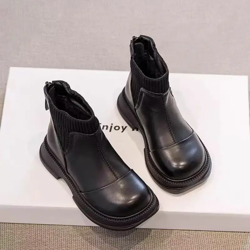 Girls Fleece Ankle Boots Winter School Shoes