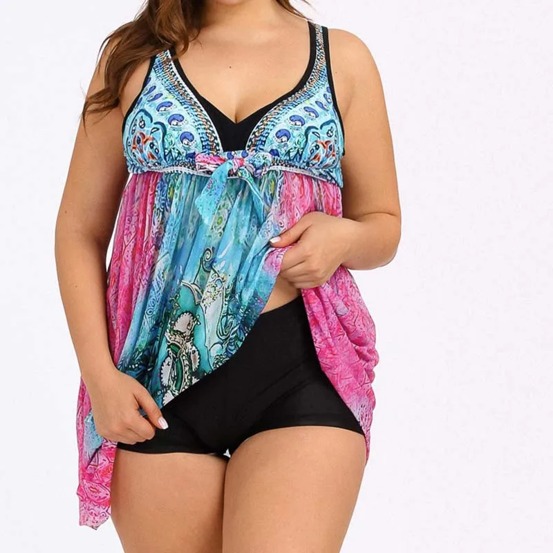 

DEKA Women Plus Size Tankini Set With Shorts Monokini Printed Swimwear Bathing Suit Two Pieces Swimsuits Beachwear Swim