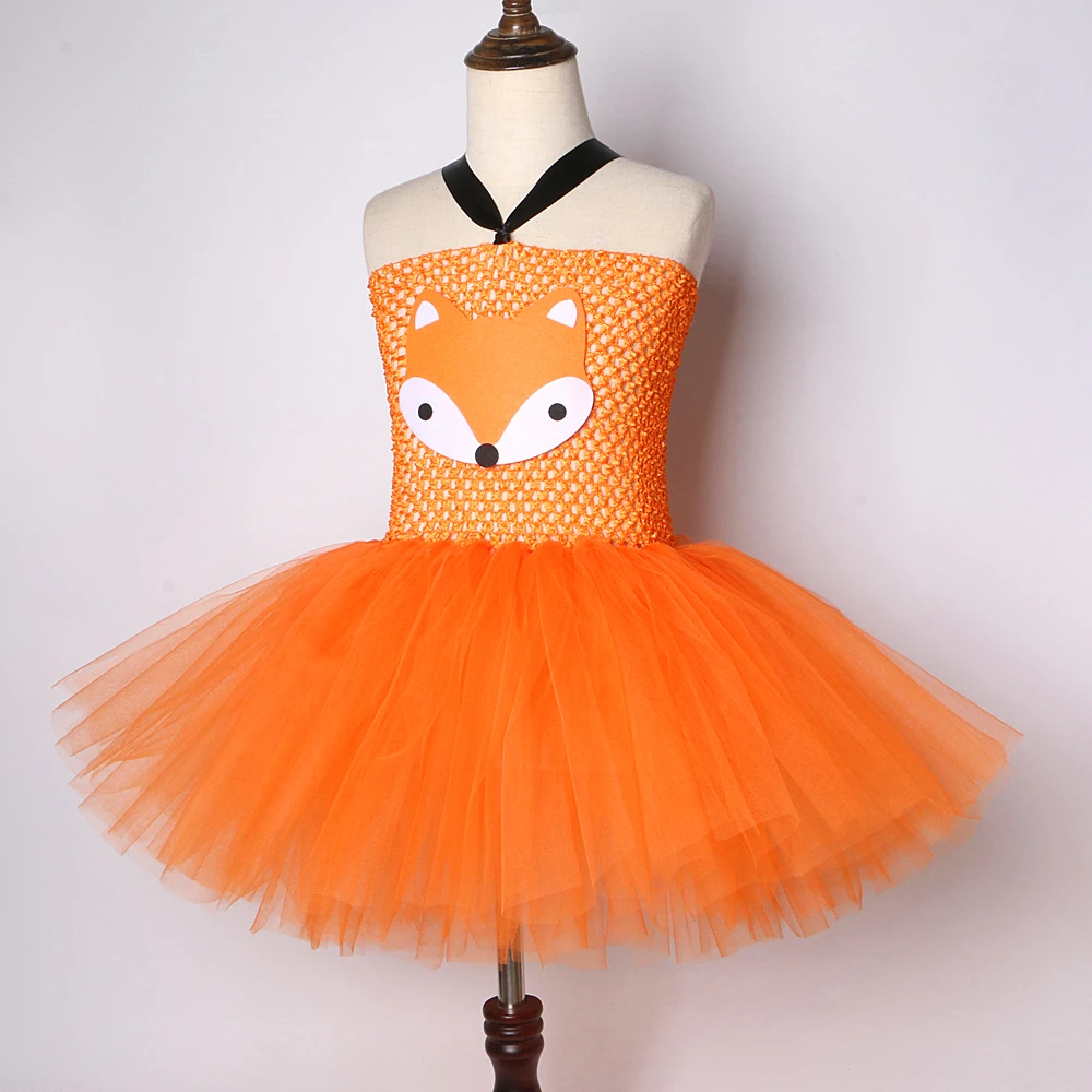 Orange Fox Costumes for Baby Girls Animal Halloween Dresses with Ears Hair Bow Kids Birthday Party Outfit Children Fancy Clothes