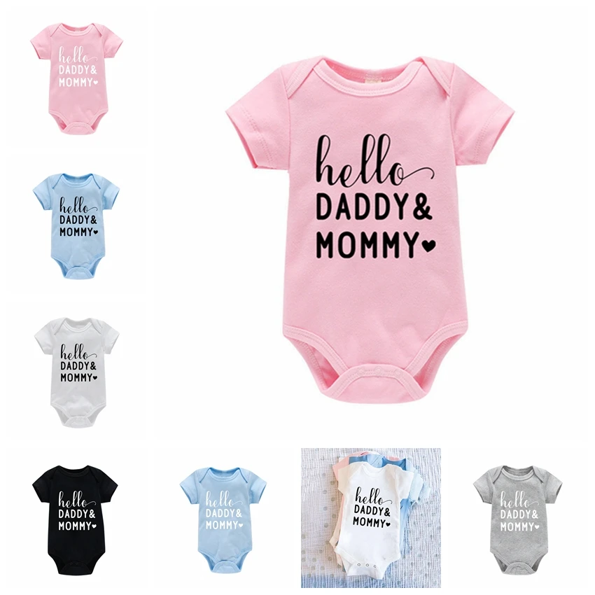 

Short Sleeve Clothes Summer Rompers Baby Boys Newborn Cotton Hello Daddy Mommy Girls Infant Jumpsuit Roupas Kids Toddler Tops