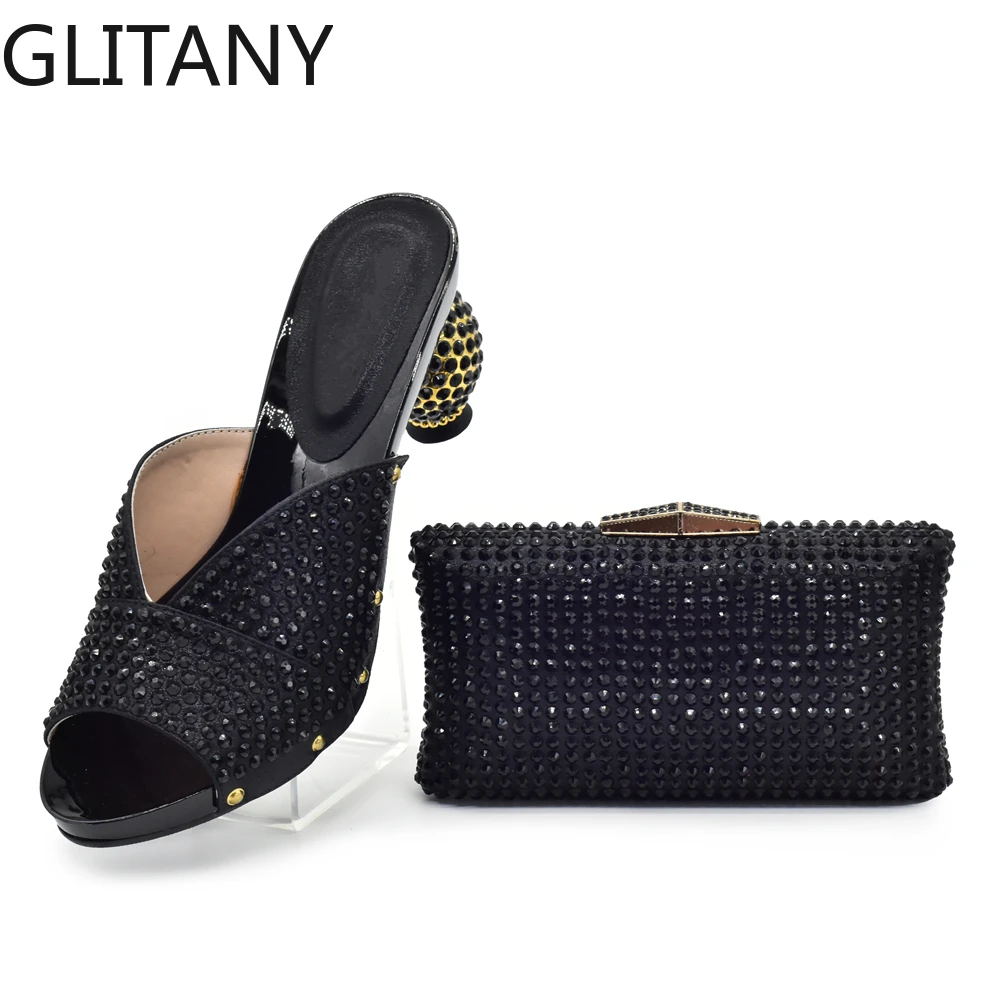 

Новая мода, африканские Женские королевские свадебные туфли и сумка, подходящие к женской обуви с блестящими кристаллами в африканском стиле с сумкой