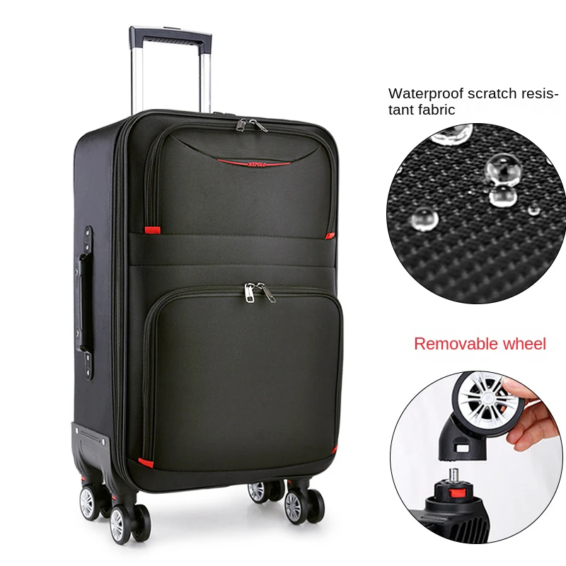 30" Large Capacity Black Luggage Waterproof Durable Trolley Case Oxford Cloth Detachable Spinner Wheel 20" Password Suitcase