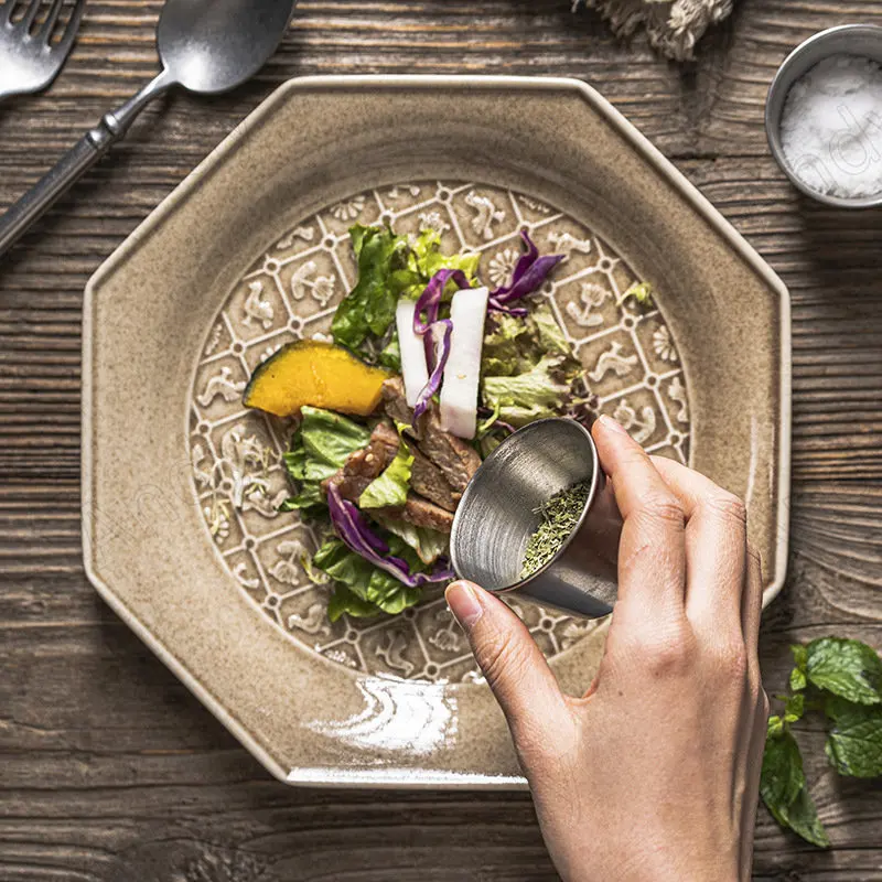 

Piring Keramik Nordik, Piring Salad Sayuran Sederhana Restoran Steak Barat Relief Kreatif Peralatan Makan Dapur Rumah