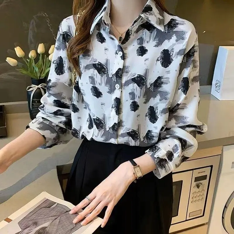 2023 Spring and Autumn Thin Fashion Simple Commuter Stripes Foreign Style Versatile Slim Casual Loose Oversize Long Sleeve Shirt