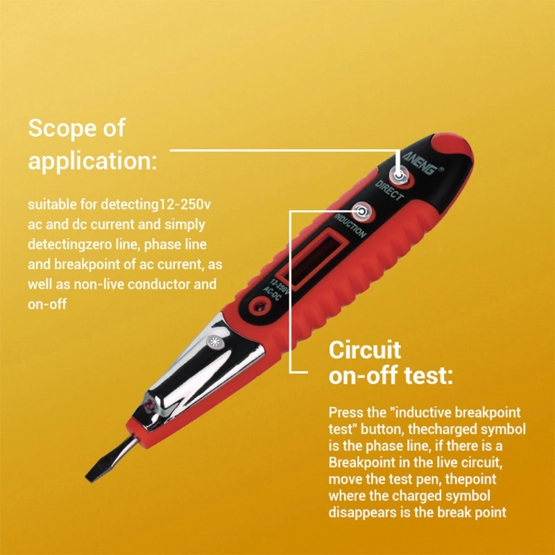 

Pocket Tester for DC 12-250V Live Wire Tester Electrical Tester
