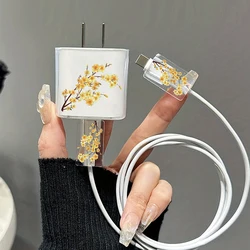 Clear Floral Protective Case for Apple Charger with Bite Protector (Yellow)