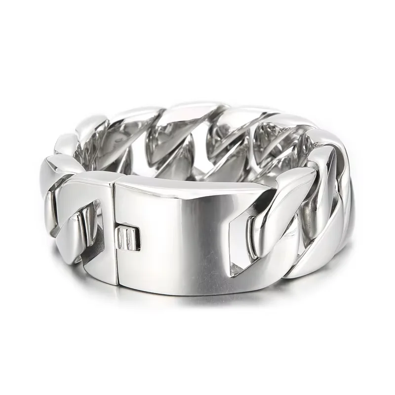 Fongten 31mm Breite Große Schwere Kühlen männer Armbänder Gebürstet Polnischen Edelstahl Chunky Kubanischen Kette Armband Für Männer schmuck