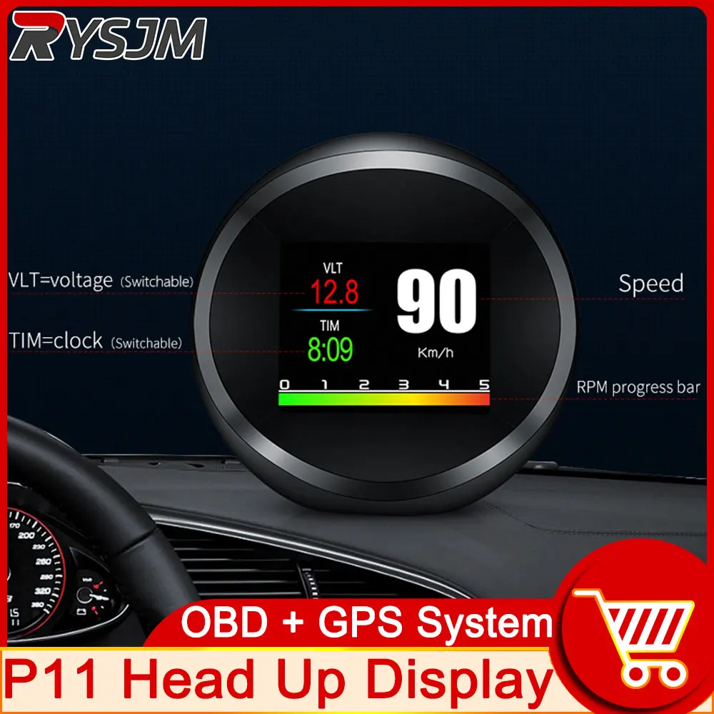 

HD P11 Head Up Display OBD + GPS HUD Авто Head-up-Display Спидометр Projetor км/ч MPH Автомобильная электроника сверхскоростная сигнализация наклон наклона