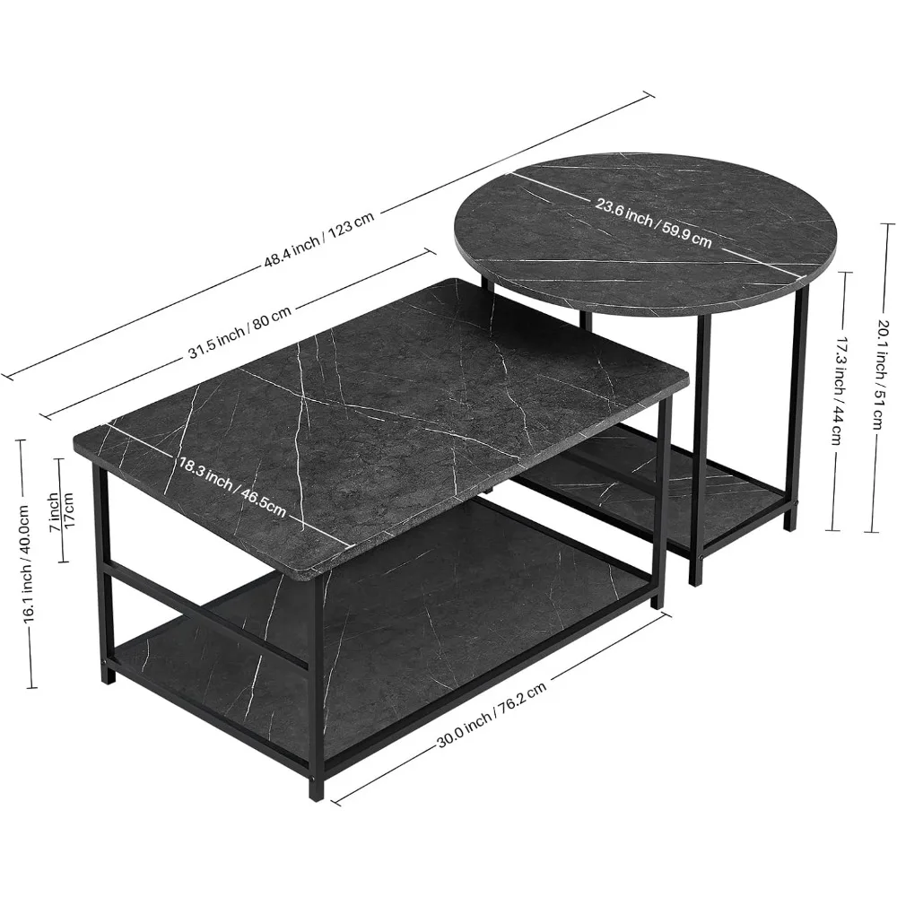 Coffee Table, Modern Style Coffee Tables for Living Room Marble Center Table with Storage 2 in 1Detachable Table Set,Black 3