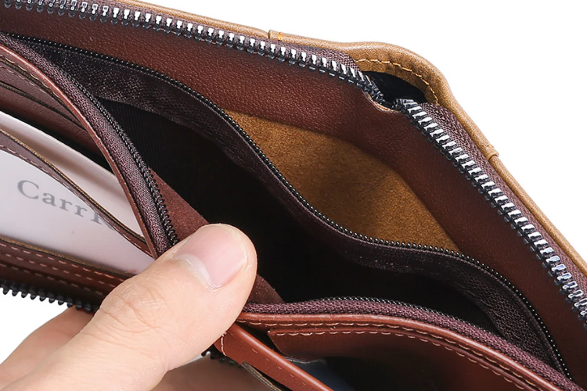 Men's PU Leather Wallet Zipper Small Purse Card Holder Man Coin Purse Man Money Bag Cross Style Multi-function Card Bag