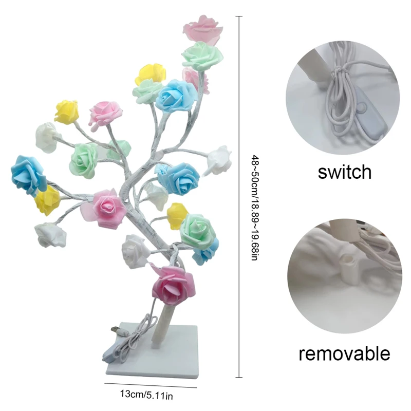 1PC 24 LED USB Rose Desk Lamp, Tree Lamp, Bedside Night Light, Give To Girlfriend, Mother's Day, Birthday Gift!