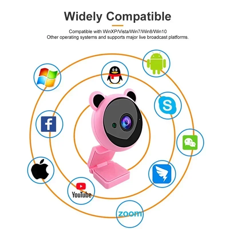 

Full HD Pink Webcam 1080P Web Camera With Built-In HD Camera USB Webcam Focus Night Vision Computer Microphone Video Camera