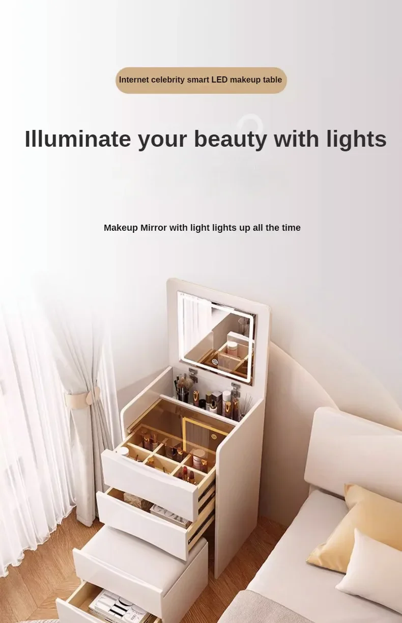 Description Picture 2 of itemNew Internet Celebrity Cream Dresser Modern Simple Multifunctional Dresser Storage Including Dressing Stool Household Items