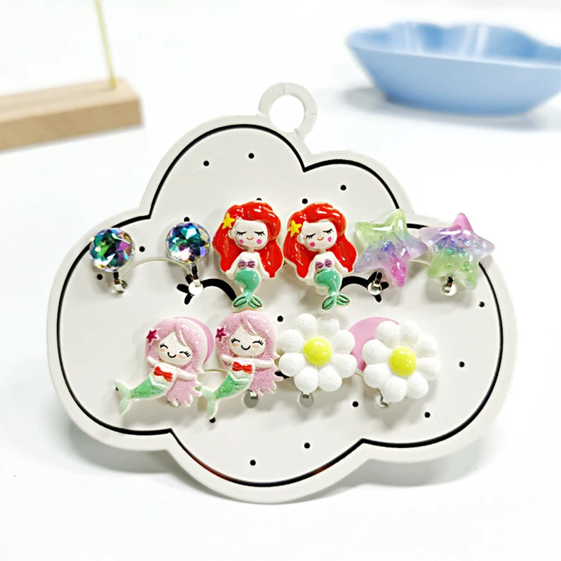 Clip Earrings 5PRS Christmas Gift for Children Non Piercing Girls Kids Mixed Cute Unicorn Panda Cat ear clip earrings,clip earrings,ear clip,ear accessories