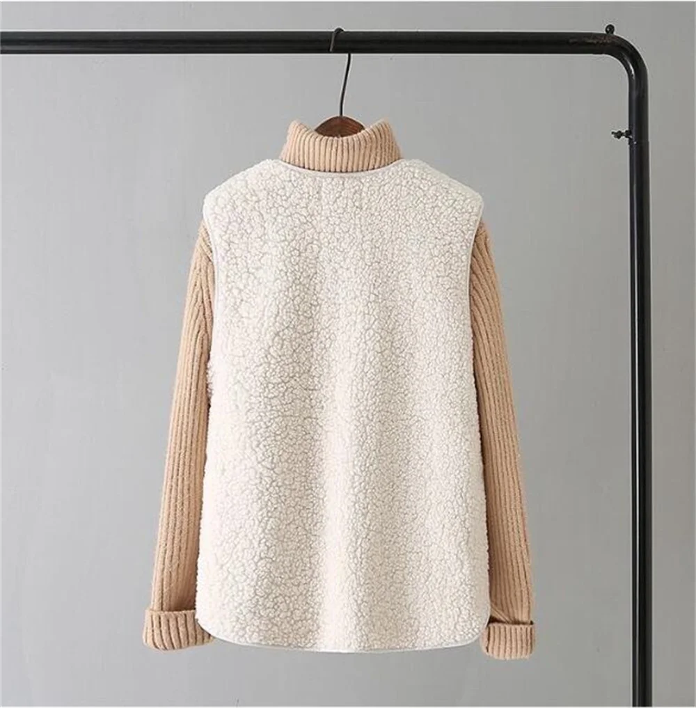 Vests New Spring Autumn Women Button Waistcoat Lamb Wool Winter Thermal Warm Thick Fleece Vests Sleeveless Jacket Ladies Coats 4