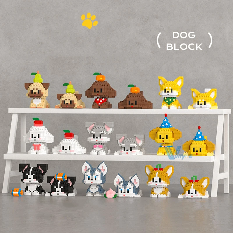 

Kawaii Pug Dog Building Blocks Teddy Shiba Inu Figure Assembled Poodle Animal Model Mini Micro Schnauzer Brick Toys For Kid Gift