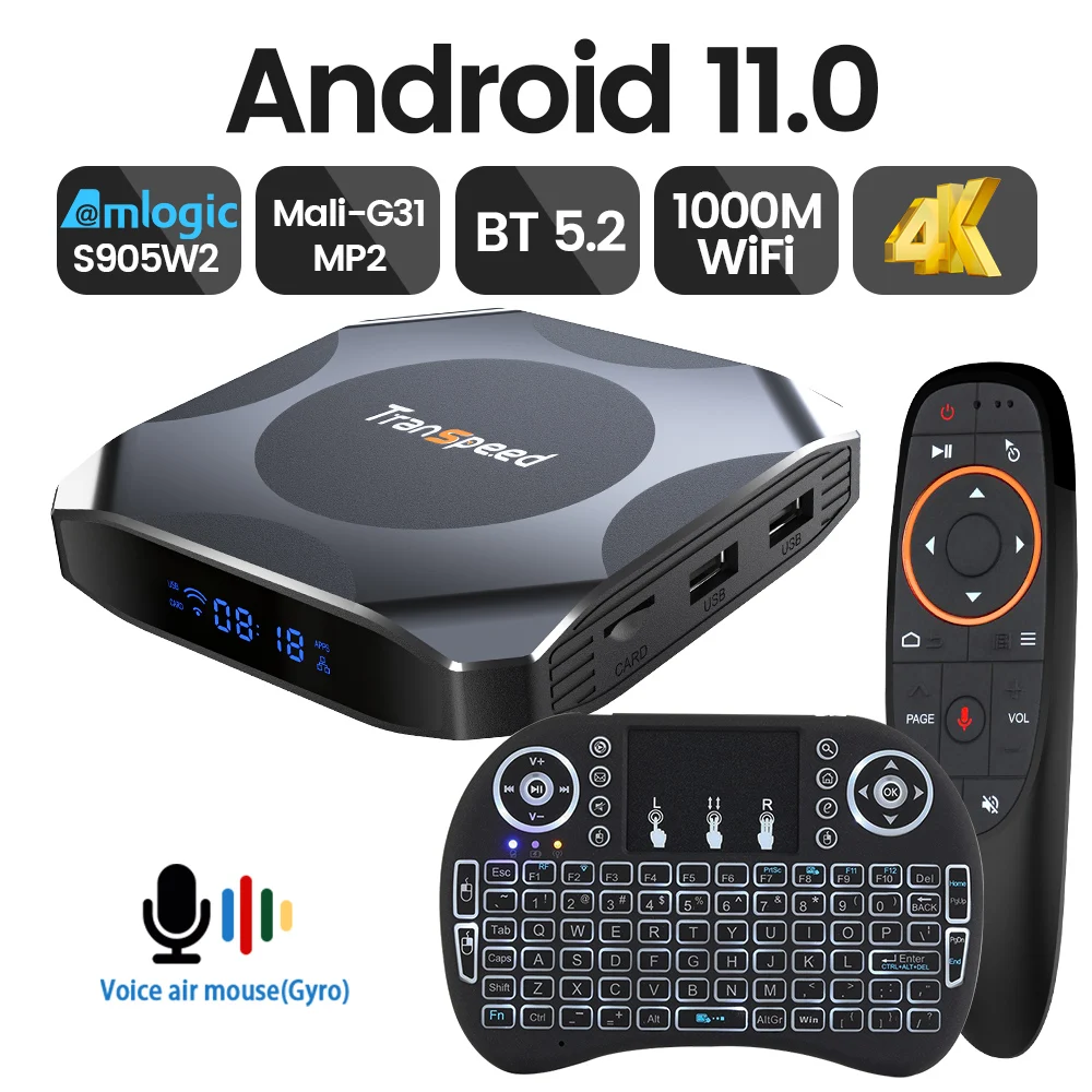 ТВ-приставка Transpeed Android 11 BT5.2 3D Быстрый двойной 1000 м WiFi 4K 4 Гб 64 ГБ 32 медиаплеер Amlogic