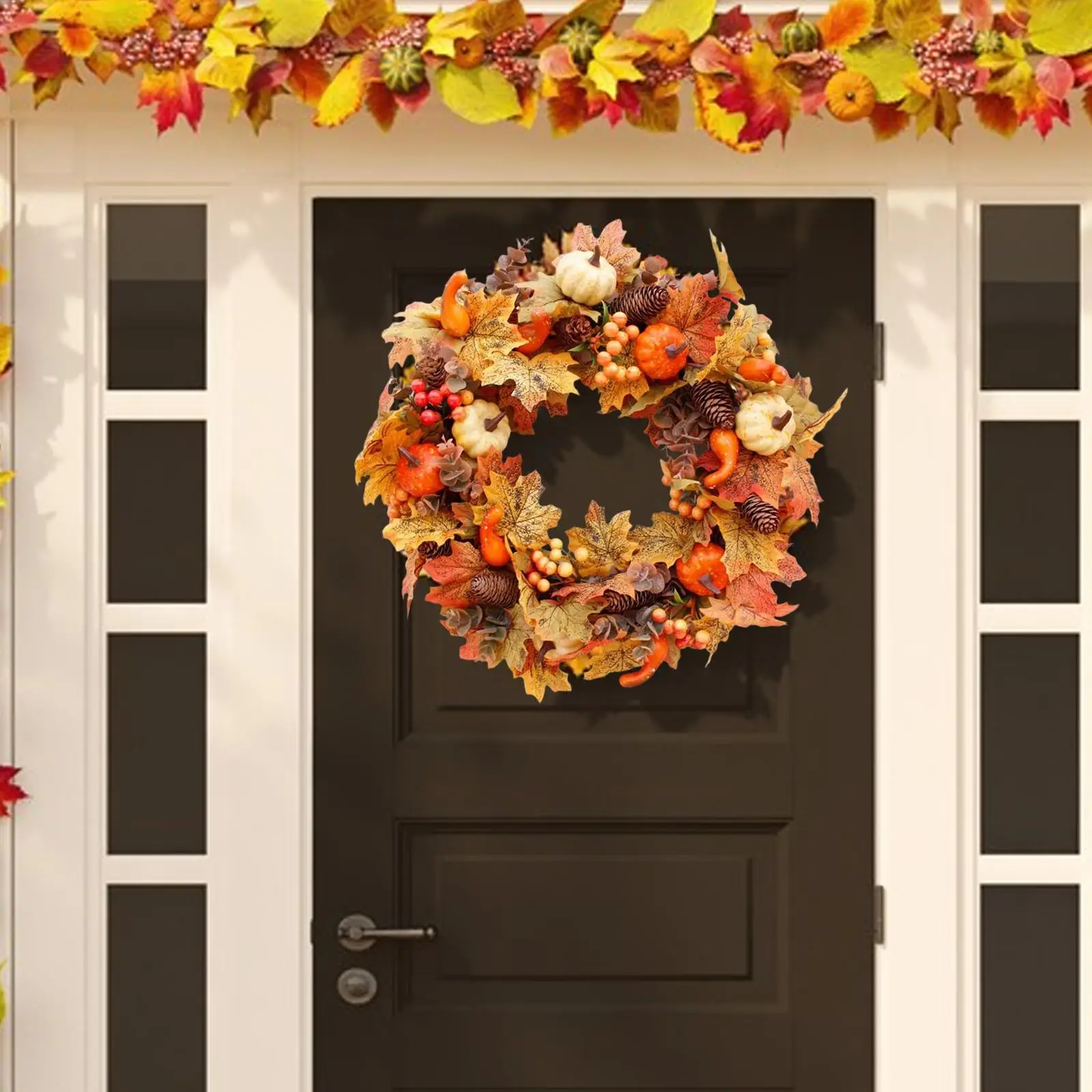 Artificial Fall Pumpkin Wreath Decor Hanging Harvest for Wedding Indoor Door
