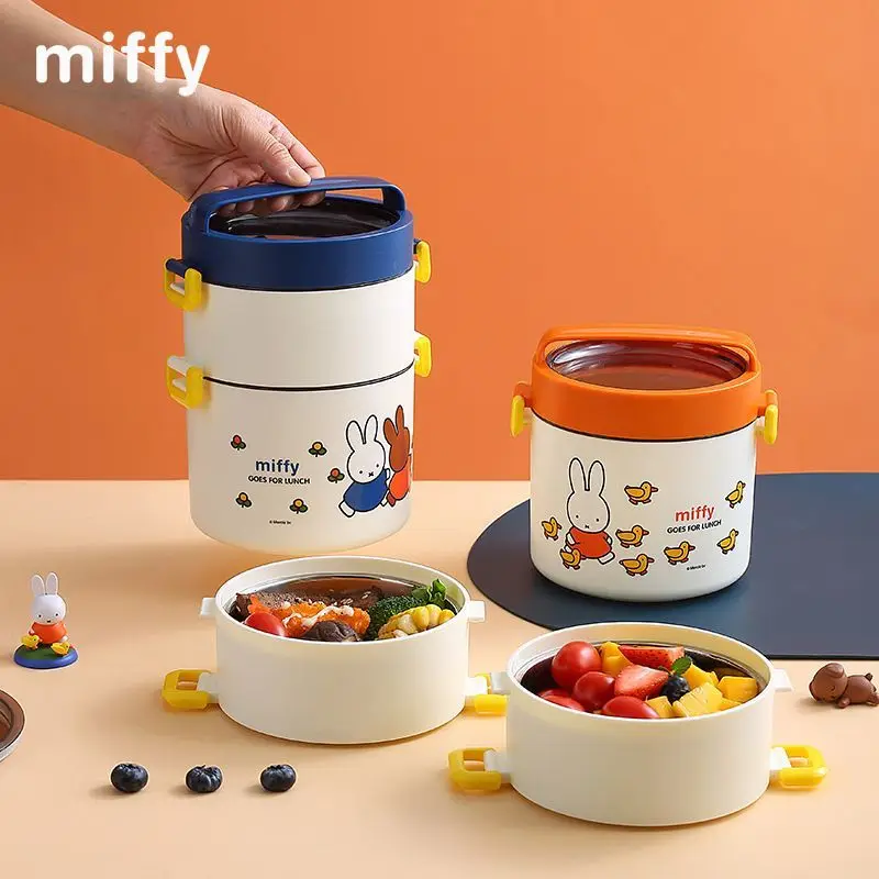 

Kawaii Sanrio Anime Lunch Box Cute Cartoon Miffys Printed Stainless Steel Portable Cutlery Bowl Students Lovely Toys for Kids