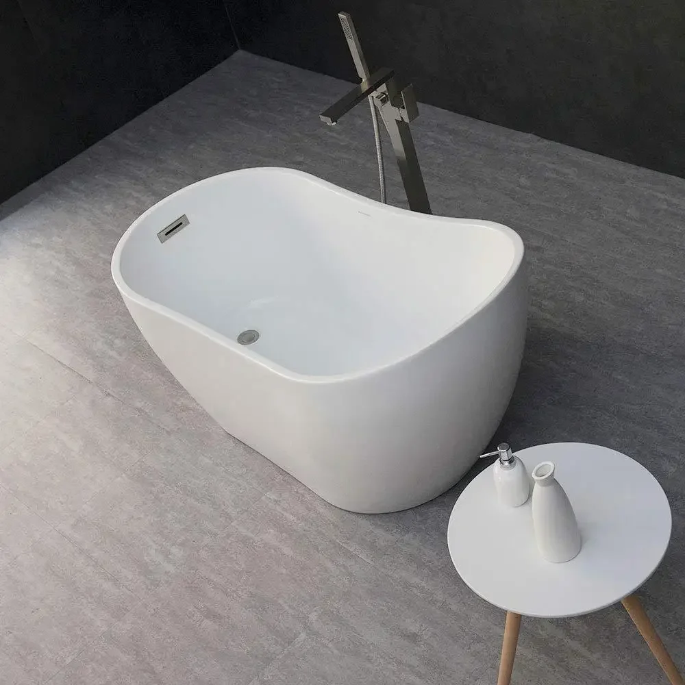 Contemporary White 54" Acrylic Freestanding Bathtub Soaking Tub with Brushed Nickel Overflow Non-Slip Design High Quality 6