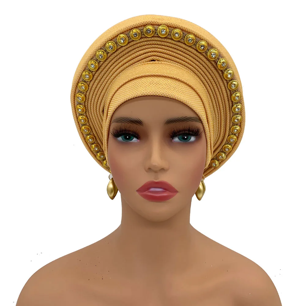 African Head Wraps African Auto Gele Women's Turban Cap Nigeria Headtie Wedding Party Head Ties Female Head Wraps Already Made Autogele