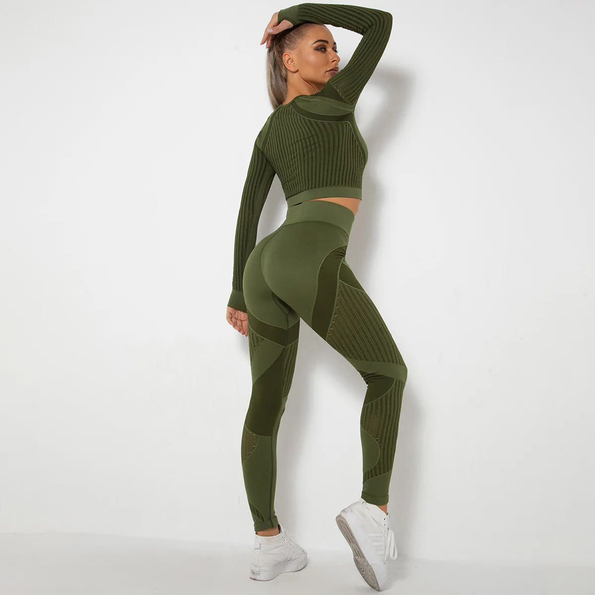 Yoga Set Woman Gym Sports Set Clothing For Women Gym Set Women Fitness  Sportswear Sport Suit Long Sleeve Crop Top+Leggings Women