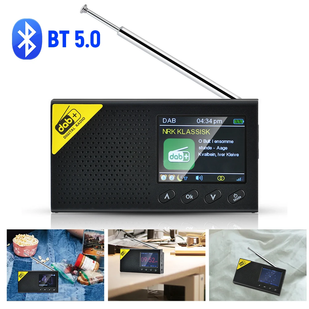 Portable Digital Radio LCD Display Bluetooth 5.0 Digital Radio Stereo DAB FM Audio Player Receiver for Home Office - 2