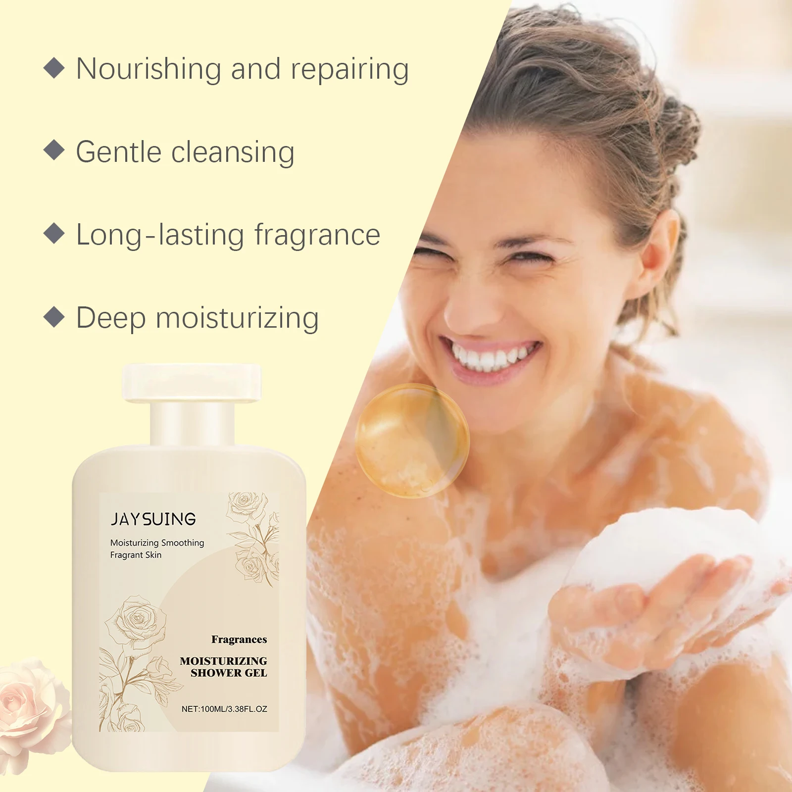 Fragrance Moisturizing Shower Gel Gentle Cleansing Smooth Improve Skin Dryness Long Lasting Rose Scent Firm Nourishing Body Wash
