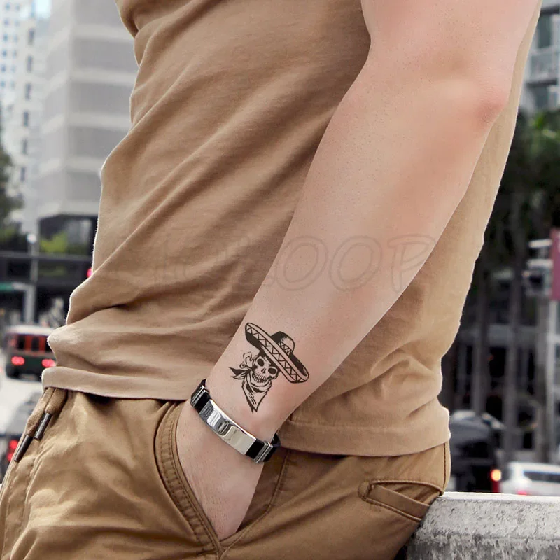 

Water Transfer Tattoo Skull Cowboy Smoking Tattoo Body Art Waterproof Temporary Fake Flash Tattoo for Man Woman 10.5*6cm