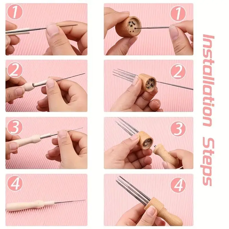Needle Felting Kit 30Pcs Needles 3 Size Felting Needles Wooden Handle Finger Cots For DIY Wool Projects