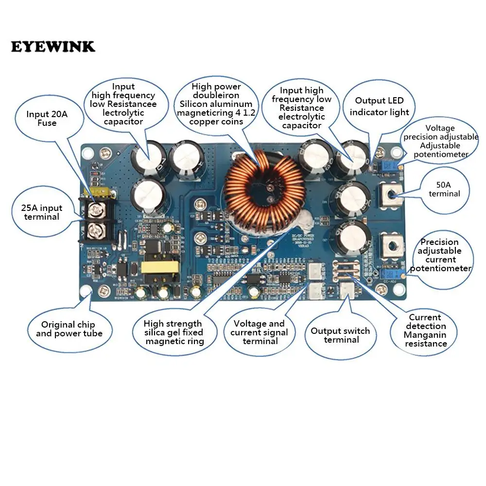 Produktbild von ICQUANZX 1200W 20A DC Wandler Boost Auto-Aufwärtsstromversorgungsmodul