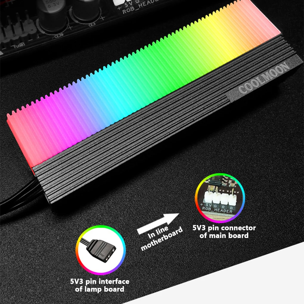 Dissipateur Thermique ARGB Pour SSD M.2 – Refroidisseur Avec Lumière LED 5V 3 PIN – Aluminium Et Acier Inoxydable – Compatible Disque Dur NVMe