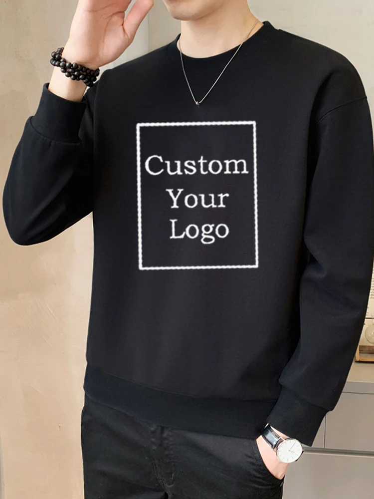 Basic Oversized Pullover Hooded DIY Custom Logo Solid Men Clothes Fashion Unisex Crewneck Casual Loose Sweatshirt Sportswear