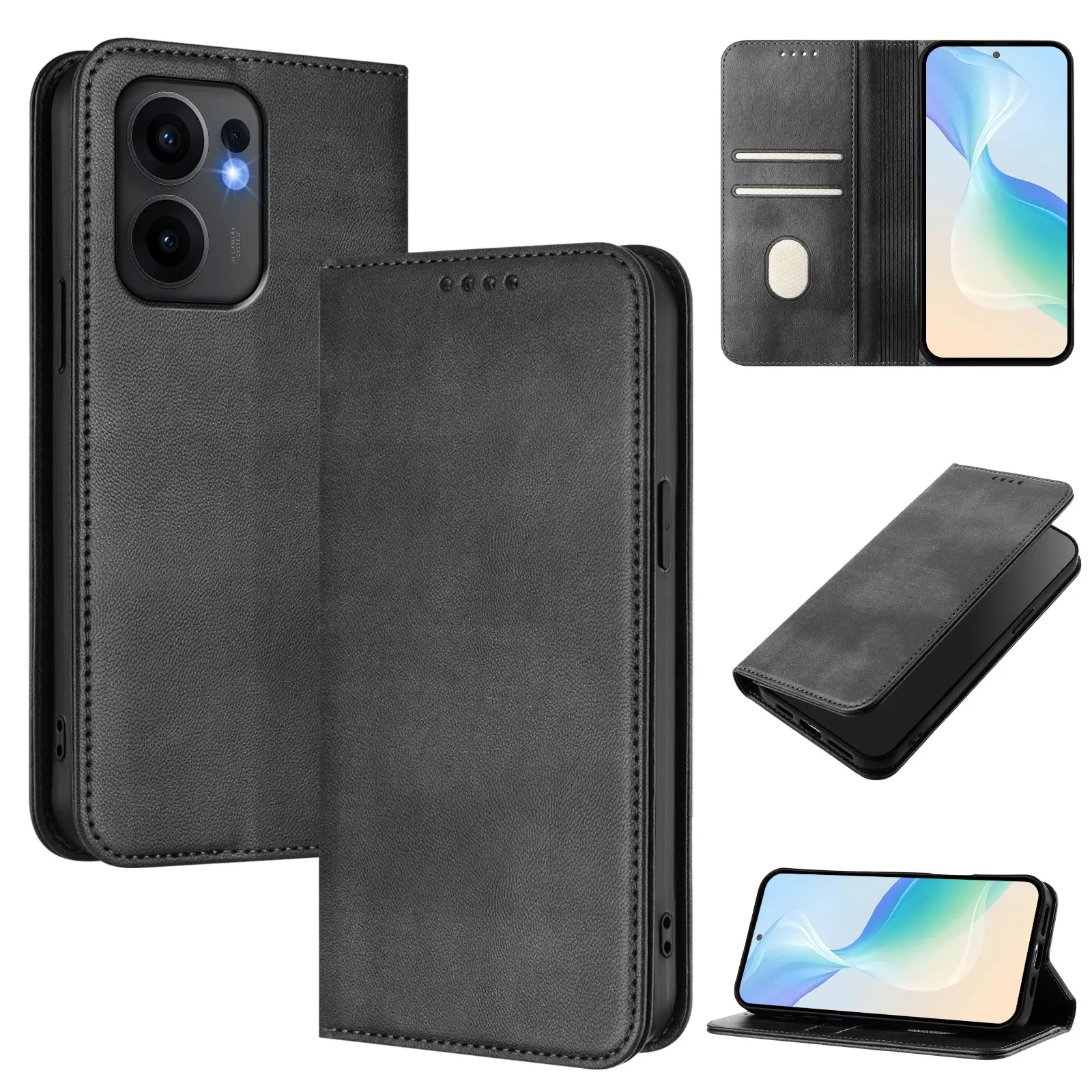 Leather Flip Wallet Case with Card Pocket & Magnetic Closure