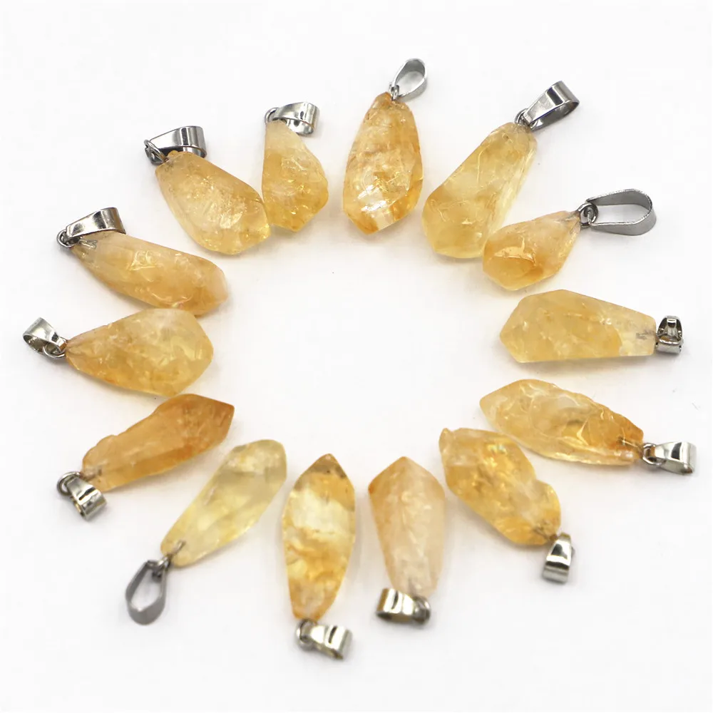 Good Quality Natural Stone Citrine Pendants Charms Raw Ore Irregular Healing Crystals for Women Necklace Jewelry Making 12PCS