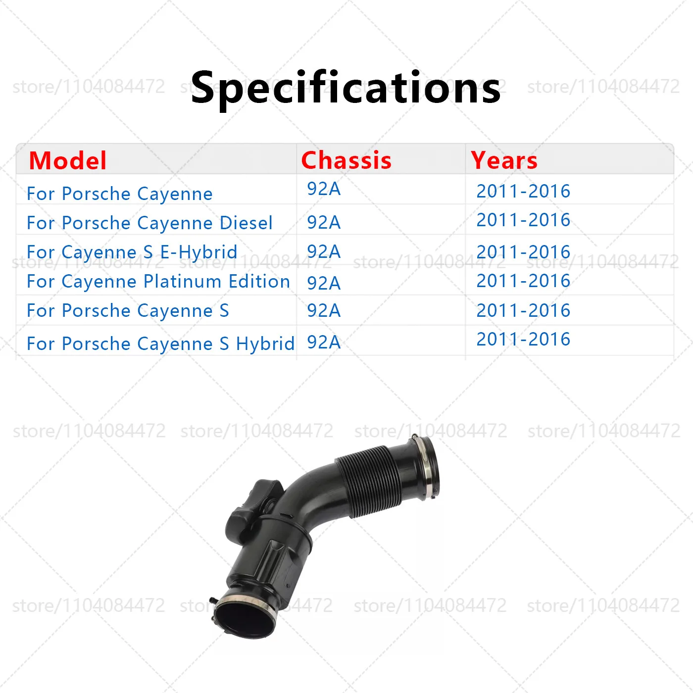 For Porsche 2011- Cayenne 92A Engine Air Intake Hose 95811022302
