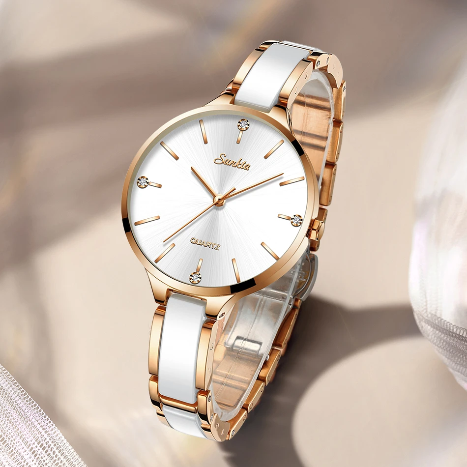 Sunkta Women Watches Luxury Fashion Ceramic Watch for Ladies Elegant Bracelet Waterproof Quartz Wristwatch Top Clock Lover Watch