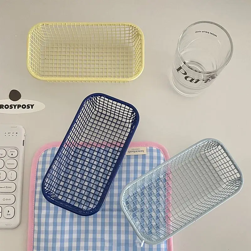 Metal Storage Basket Desktop Stationery Storage Sundries Organizer Makeup Brush Holder Container Functional Photocards Case pen holder,stationery organizer,photocard holder