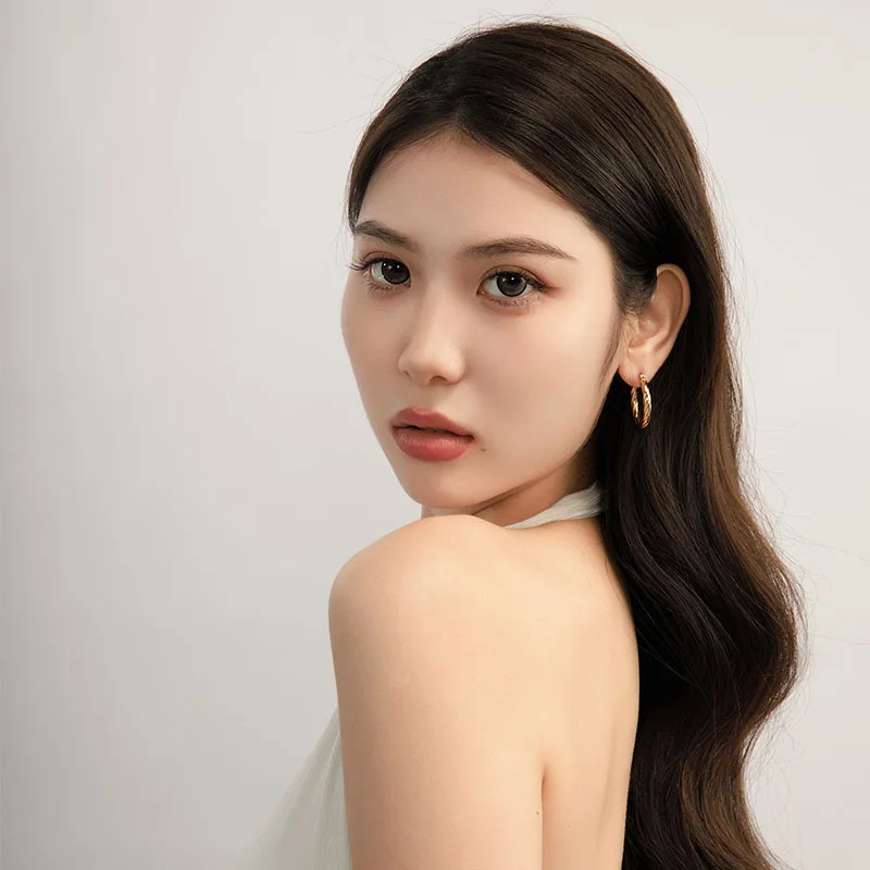 3pair/set Vintage Stainless Steel Circle Round Gold Plated Hoop Earrings for Women Twist Thick Huggie Ear Hoops Wed Jewelry Gift