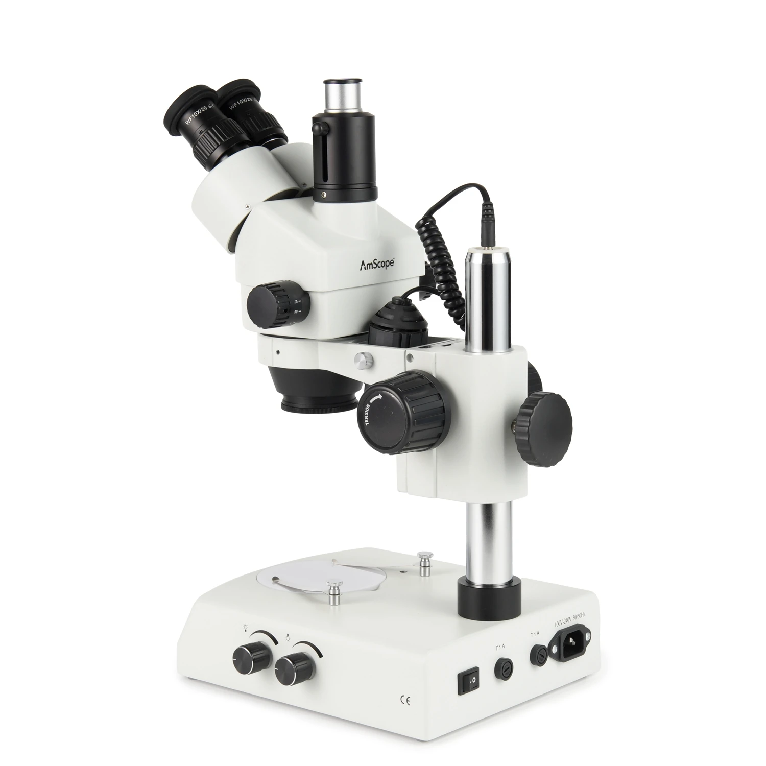AmScope SM-2 시리즈 삼안 실체 현미경(기둥형 스탠드, 이중 할로겐 조명 포함)