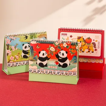 Stile cinese 2026 Calendario da tavolo Cartoon Horse/Panda Pianificatore mensile Rilegatura a spirale Mese Data Display In piedi Flip Calenda