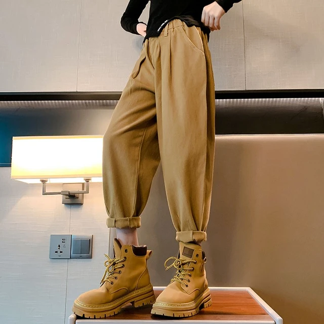 Fashion Cargo Pants for Teen Girls Cool Trousers Loose Style Kids Cotton  Solid Color Pants For