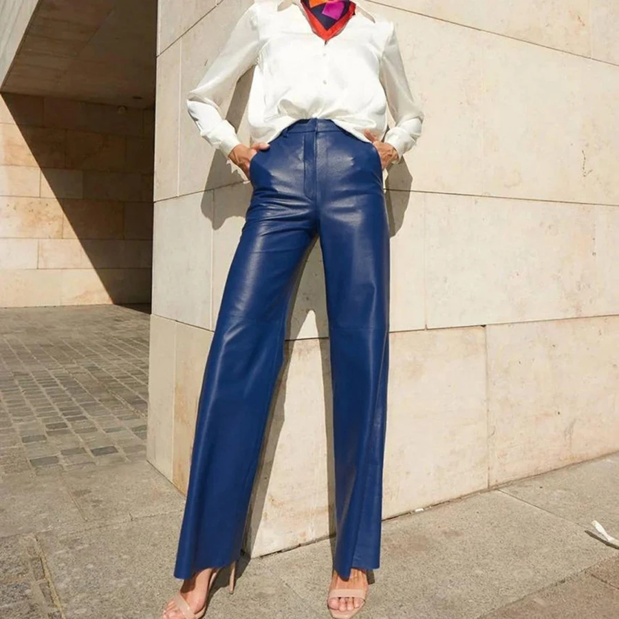 Solid Color Slim Fit PU Pants 2023 Summer New Casual Women's High Waist and Hip Lift Straight Leather Pants