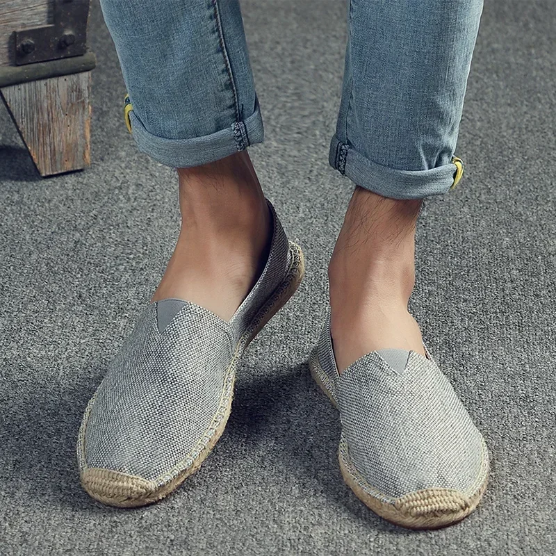 Women Sewing Flax Shoes Slip on Loafers Casual Shoes Man Espadrilles Hemp Canvas Flat Plus Size Fisherman Driving Footwear