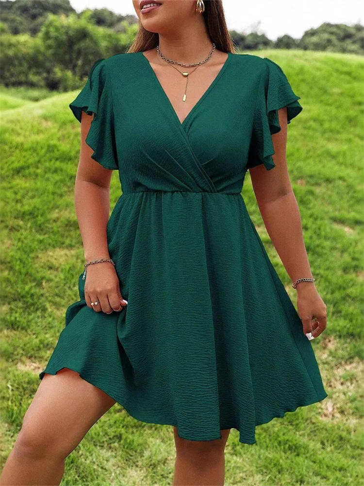 Wmstar Plus Size Dresses for Women 2025 Summer Sweet Elegant V Neck Summer Holiday Midi Dresses Wholesale Dropshipping XL-5XL