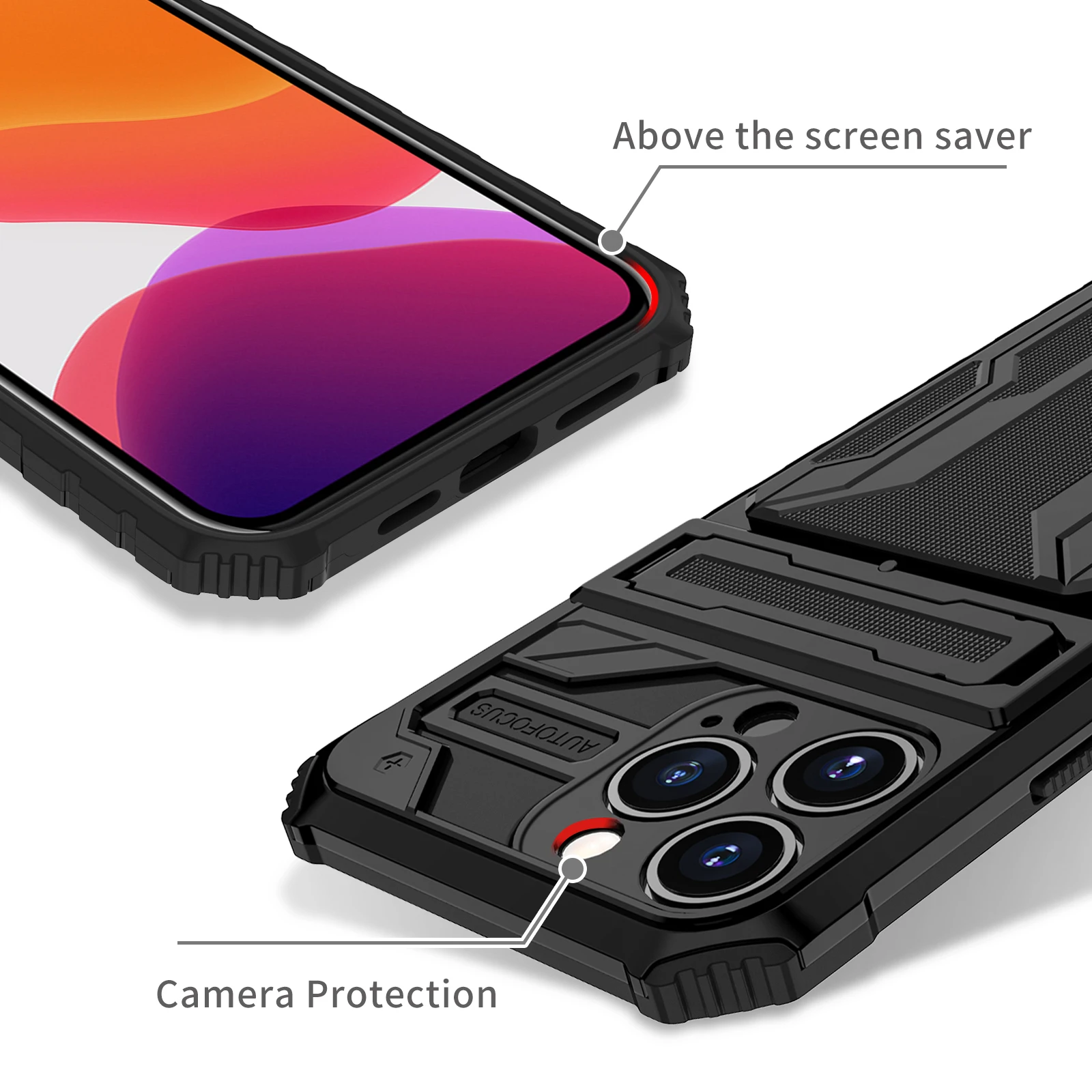 for iPhone 13 13 12 Pro Case Wallet 3-Card Flip Cover Credit Card Holder Slot Back Pocket Dual Layer Protective Hybrid Hard Case